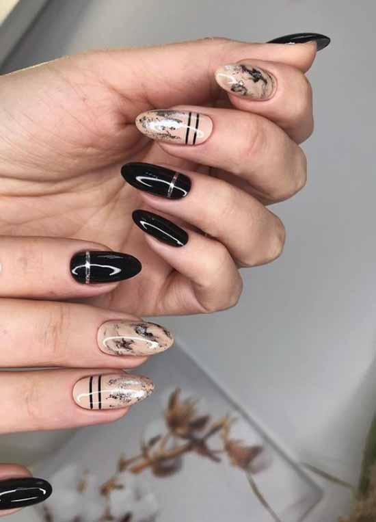 Foil strips on black nails