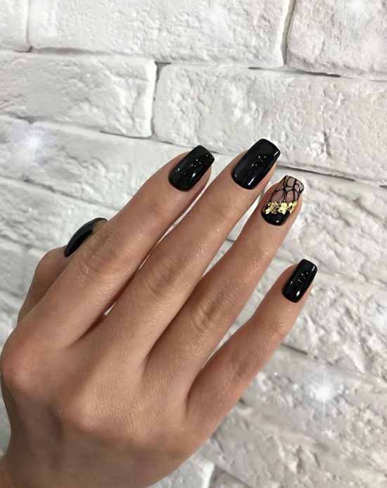 Black manicure with foil: new design, photo ideas