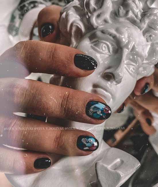 Black manicure with foil: new design, photo ideas