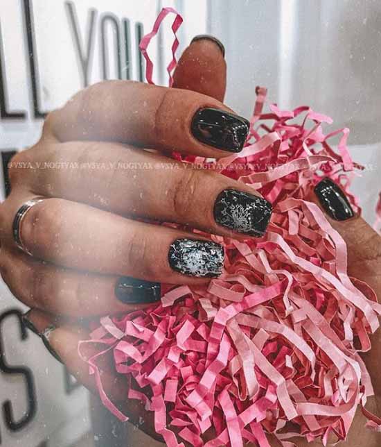 Black manicure with foil: new design, photo ideas