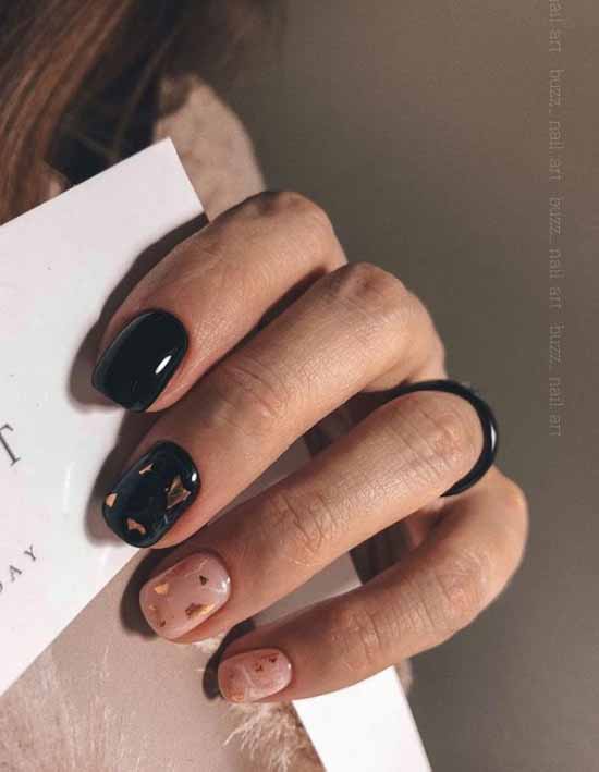 Black manicure with foil: new design, photo ideas