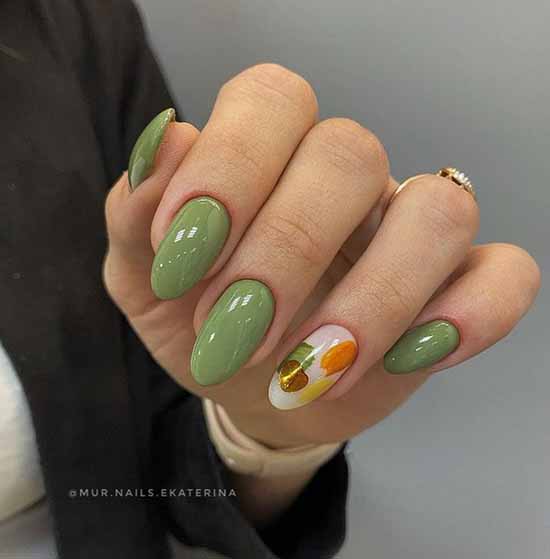 Manicure with a design on one nail: new items in the photo