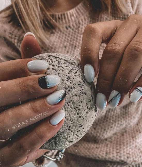 Trendy white glitter manicure