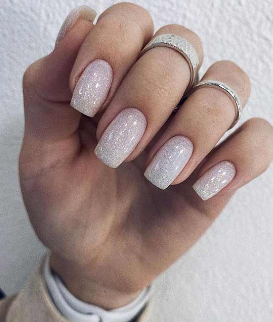 Glitter on white nails