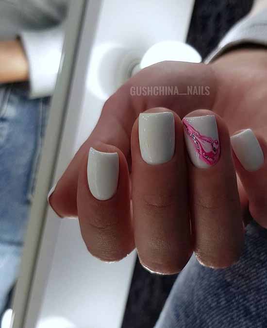 Beautiful white nails design drawing and sequins