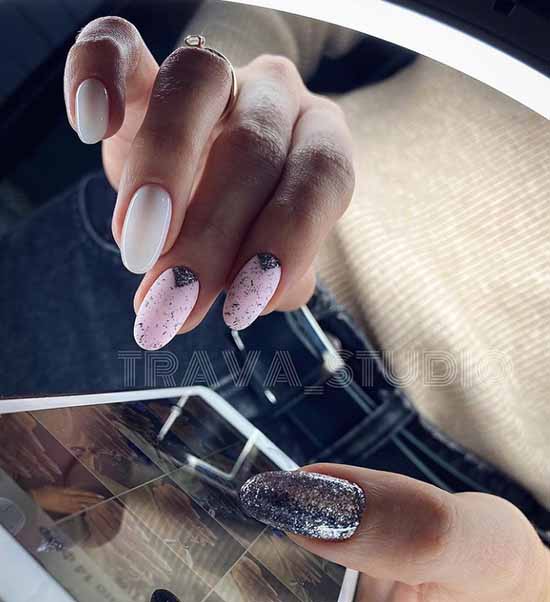 White glitter manicure: beautiful design in the photo, review