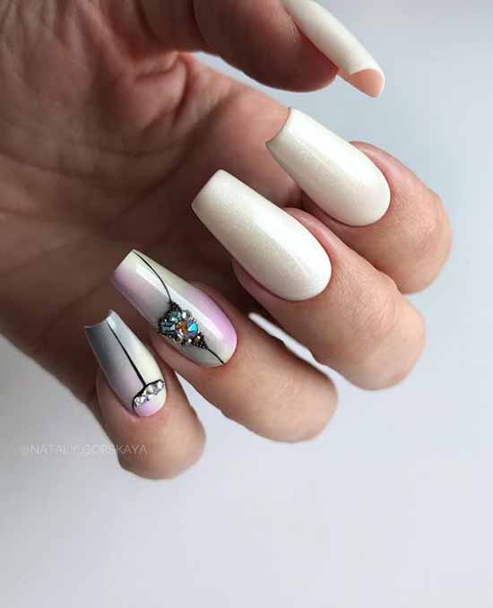 White ballerina nails with glitter