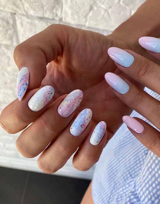 White pink glitter manicure