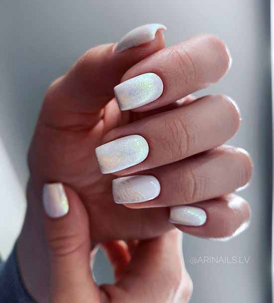 White glitter manicure: beautiful design in the photo, review