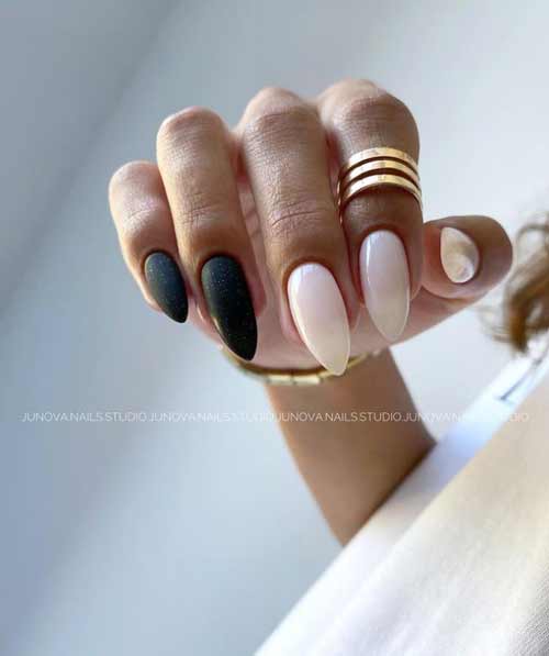 Black almond nails design