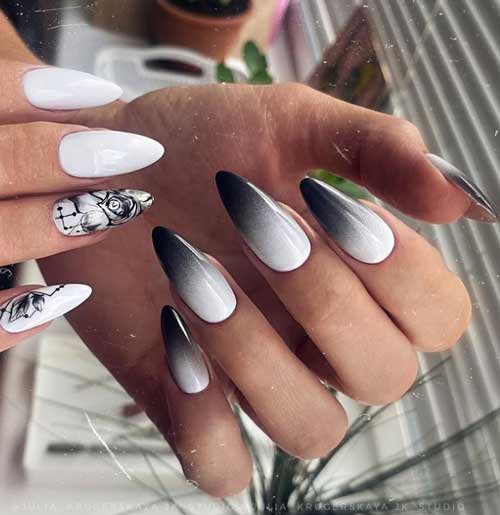 Ombre noir et blanc sur les ongles