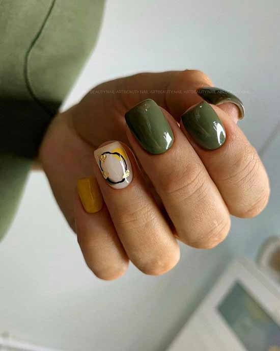 Khaki with beige manicure