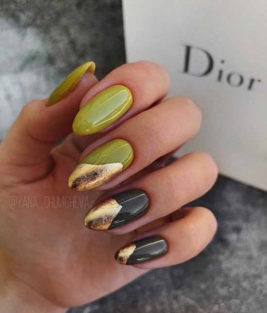 Khaki with foil nail design