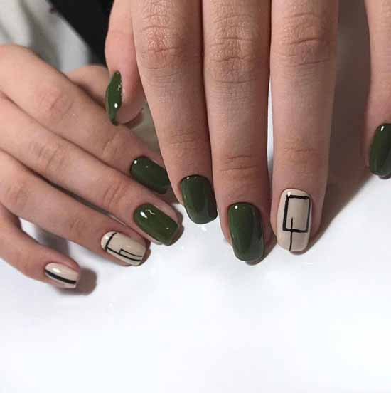 Khaki with geometry manicure