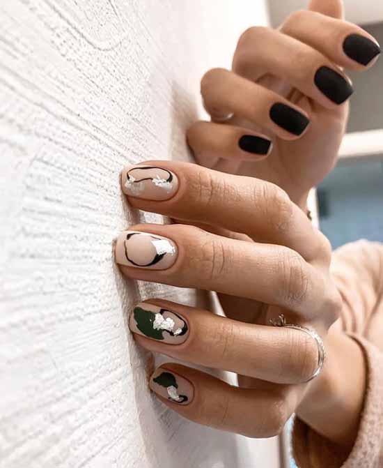 Khaki with black manicure