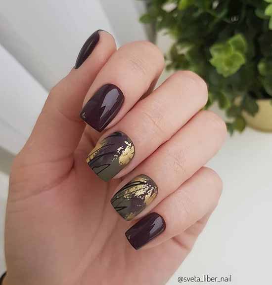 Burgundy green manicure