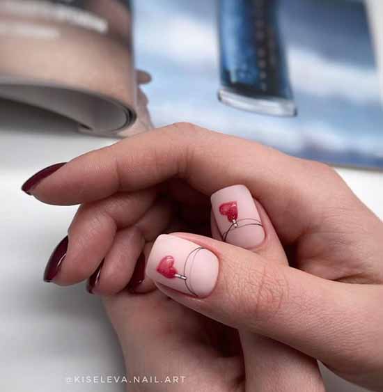 Manicure with a heart for Valentine's Day: photo 2021, design