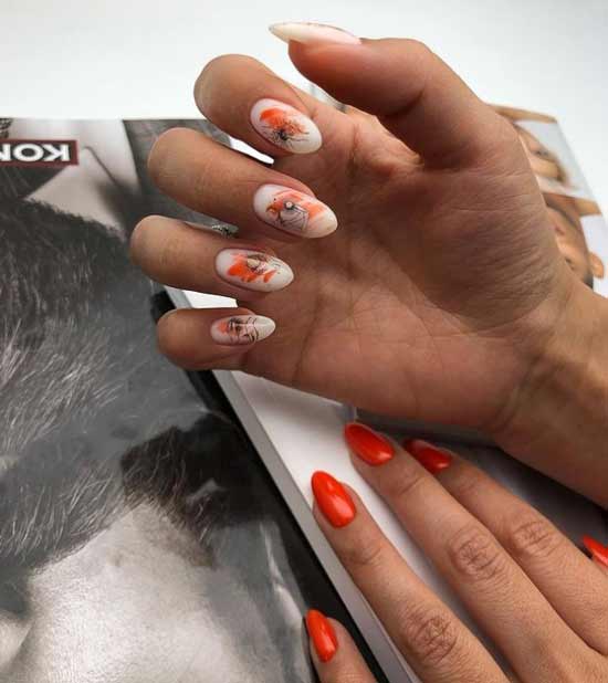 Orange with milk manicure photo