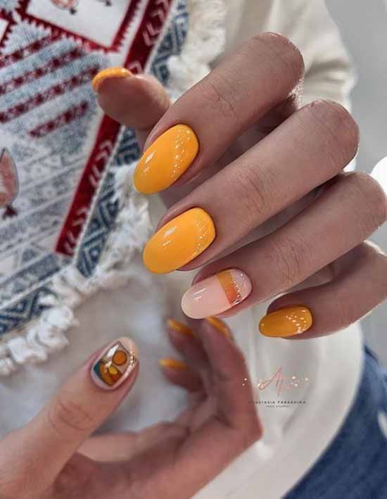 Orange manicure 2021: photo of new items with design