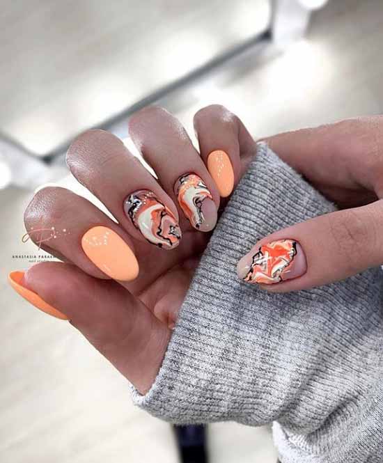 Orange manicure 2021: photo of new items with design