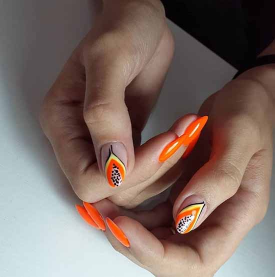 Orange manicure 2021: photo of new items with design