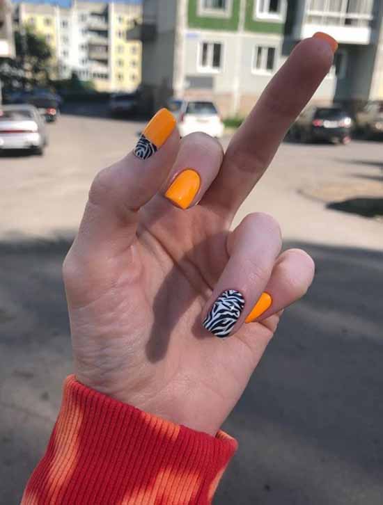 Orange manicure 2021: photo of new items with design