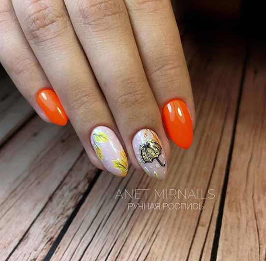 Orange manicure 2021: photo of new items with design