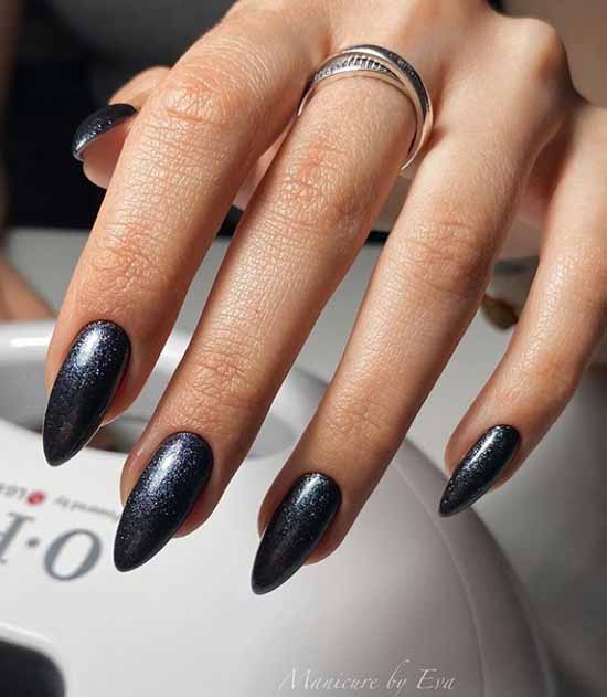 Fashionable black shiny manicure