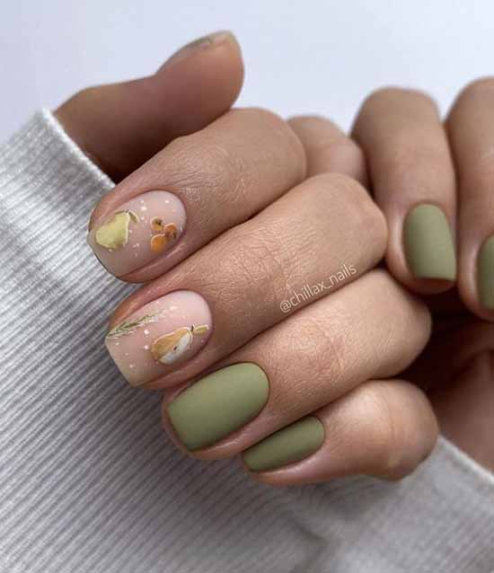 Fashionable beige and green manicure