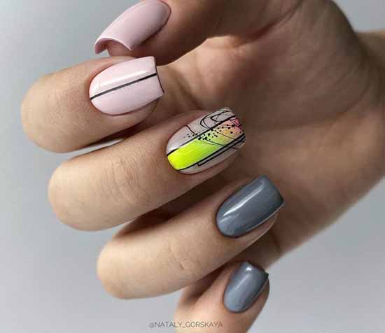 Fashionable yellow-gray manicure