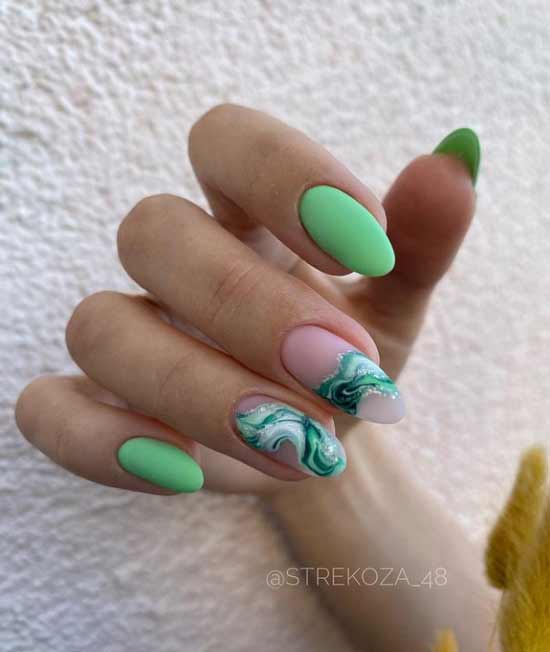 Green light manicure with textures