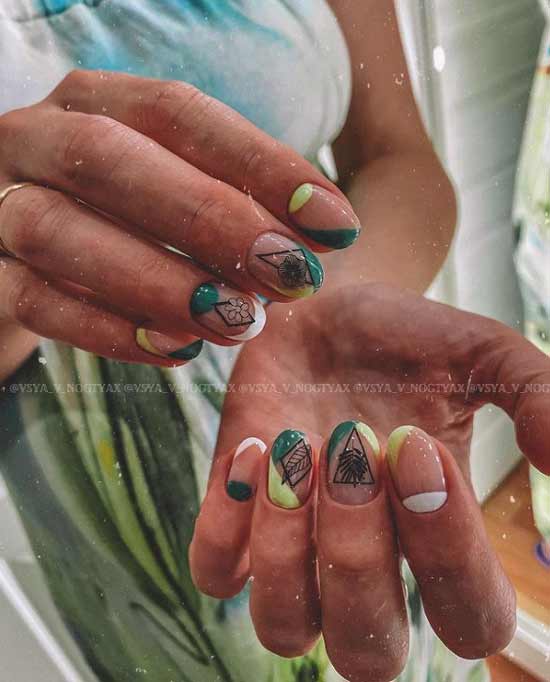 Green manicure with French design