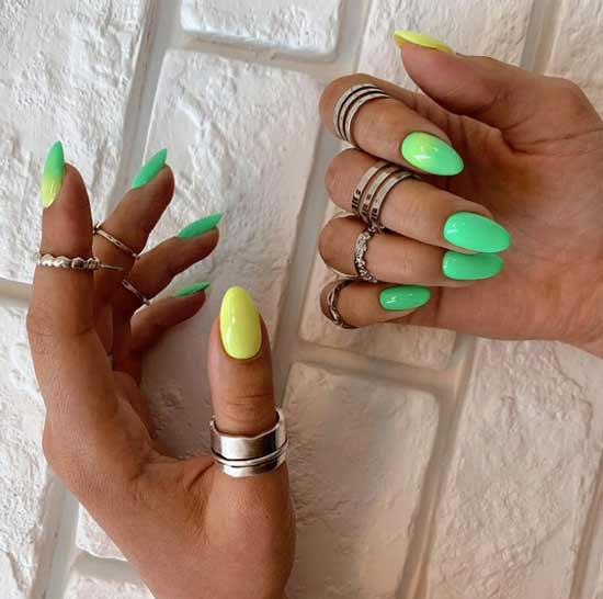 Green neon on nails