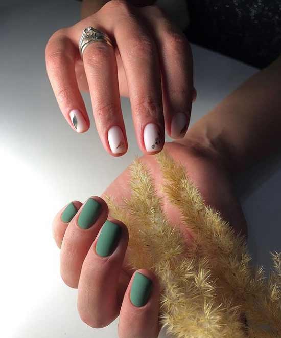 Green color manicure with design