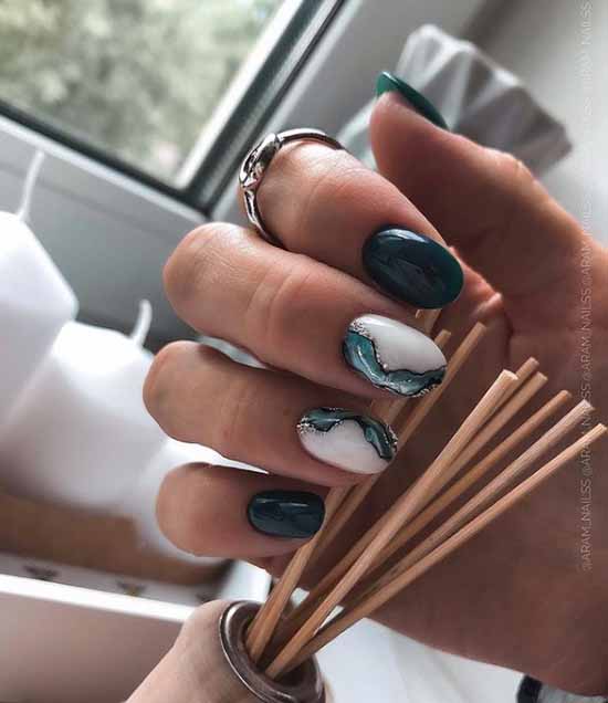 Green and white manicure