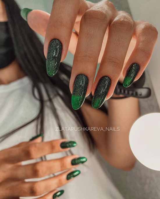 Dark green long nails design