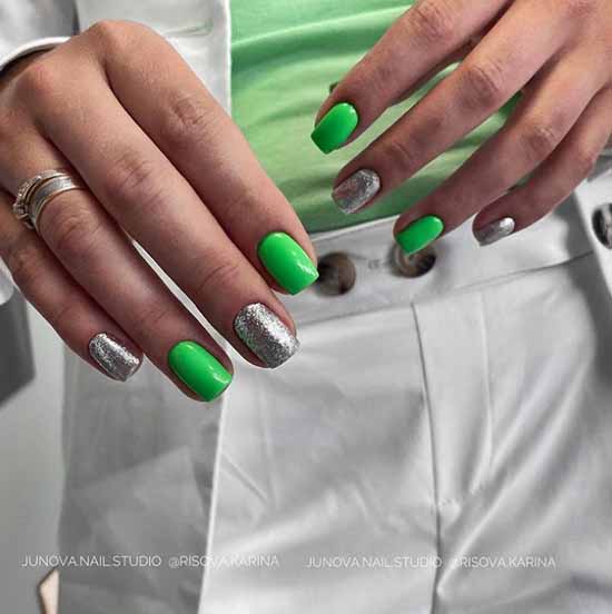 Green neon on short nails