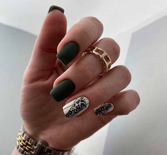 Dark green manicure design