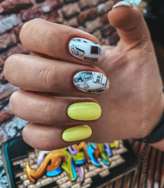 Stamping yellow manicure