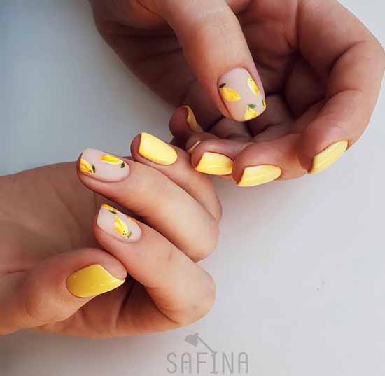 Yellow manicure with banana