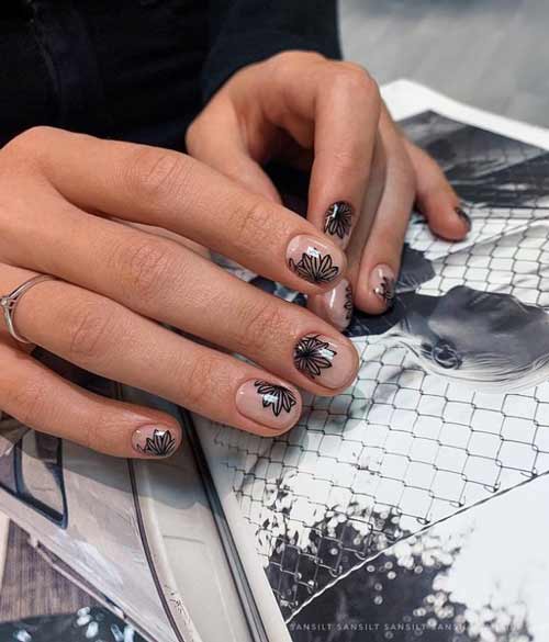 Transparent floral nail design