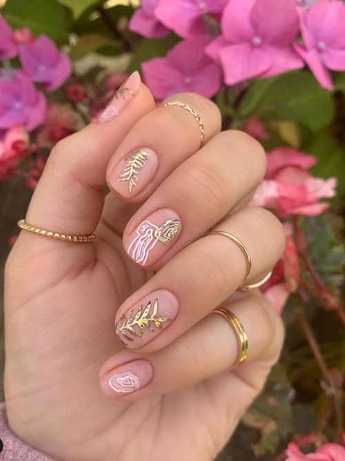 Transparent manicure with foil elements