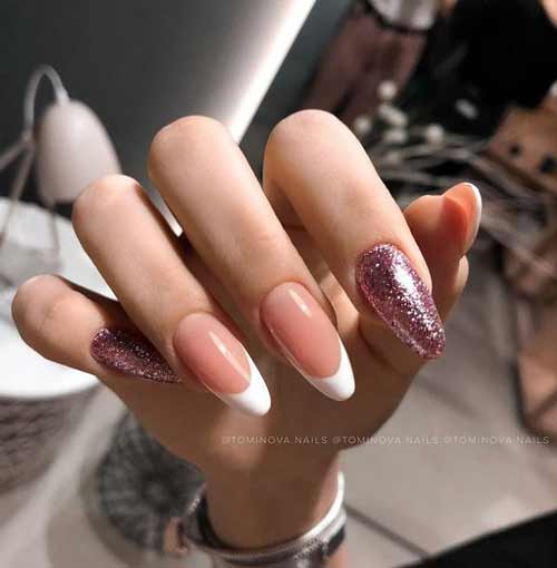 Transparent nails with colored glitters