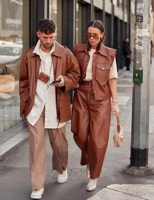 Leather brown trousers