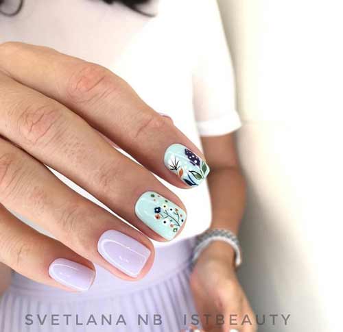 Fashionable manicure spring with a flower