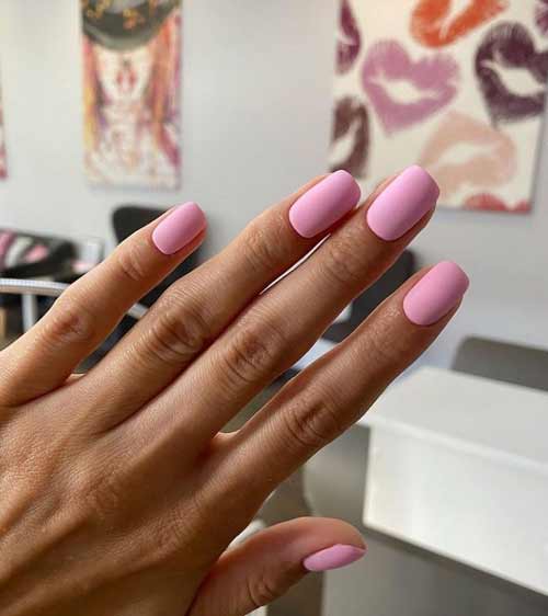 Solid pink matte manicure