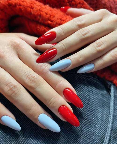 Manucure rouge et bleue