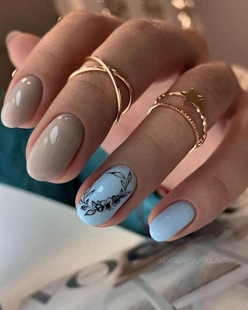 Beige and blue manicure