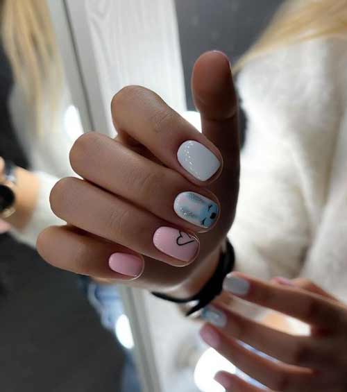 Cute pattern on blue nails