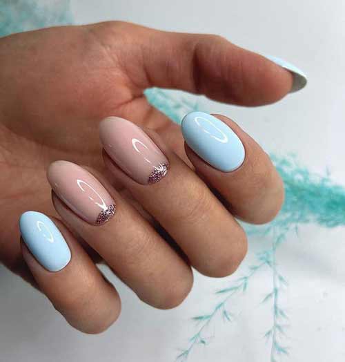 Beige and blue nail design